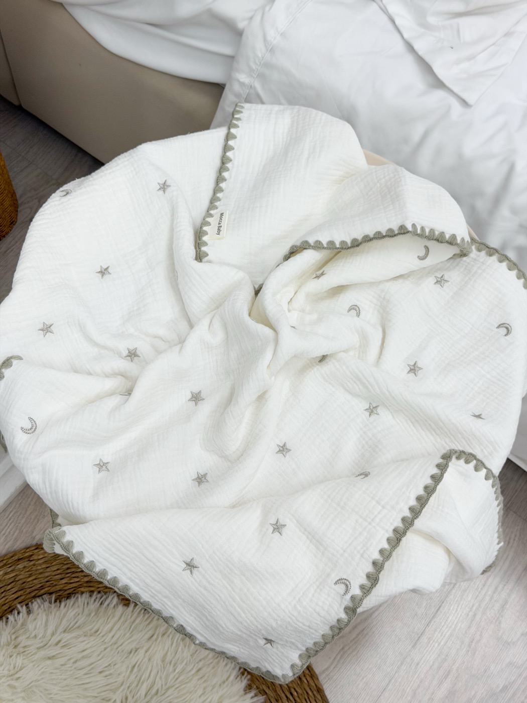 Muslin Blanket · Stars & Moons, Ivory